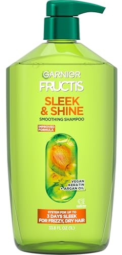 Garnier Fructis Sleek & Shine Shampoo, Smoothing Shampoo for Frizzy, Dry Hair with Argan Oil and Vegan Keratin, 33.8 Fl Oz (Packaging May Vary)