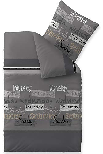 CelinaTex Touchme Biber Bettwäsche 135 x 200 cm 2teilig Baumwolle Bettbezug, Set, Bettgarnitur für Sommer und Winter, ganzjährig, pflegeleicht, Carla grau anthrazit schwarz