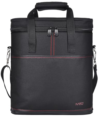 Kato Tirrinia Insulated Wine Carrier - 3 Bottle Picnic Cooler Tote Bag Padded Wine Bag with Adjustable Shoulder Strap, Black
