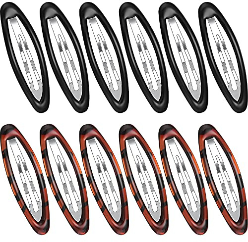 Waydress 12 Pcs Hair Clip Barrettes for Women Oval Snap Tortoise Metal Snap Clips Thin Hair Grips Ellipse Clips Non Slip Barrettes Accessories, 2.8 In(Fresh Style)