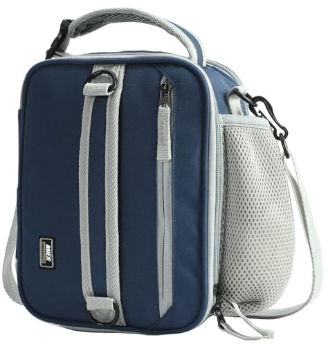 MIER Expandable Lunch Bag Insulated Lunch Box for Men Boys Teens to Work School Travel, Multiple Pockets Portable Lunchbox Bags with Shoulder Strap (Navy Blue