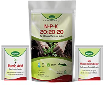 Katyayani NPK 20-20-20 Fertilzers + 2 Free Samples | 100% Water-Soluble Plant Food | With Micronutrients & Organic Humic Acid | Complete Nutrition for All Plants & Garden Use (500g)
