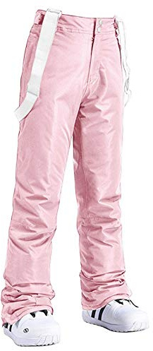 LUCKME Women's Ski Pants,Waterproof Snow Trousers Essential Insulated Bib Overalls Solid Color One-Piece Suspenders Trousers Adjustable Back Strap Snowsuit for Outdoor Sports Pink