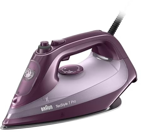 Braun TexStyle 7 Pro SI7181VI, Steam Iron with FreeGlide 3D Technology, EloxalPlus Sole with Precision Tip, Vertical Steam Iron, 300ml Water Capacity, Auto-Off Function, 3100W, Violet