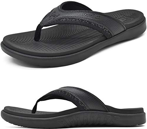 KuaiLu Flip Flops Men Sport Thong Sandals with Comfort Plantar Fasciitis Arch Support Beach Pool Slides for Men Soft Yoga Mat Cushion Size 9 Black