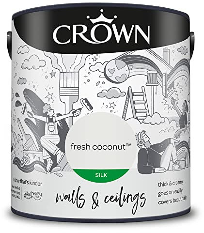 CROWN 2.5L Breatheasy SILK Emulsion Paint for Walls & Ceilings - Fresh Coconut