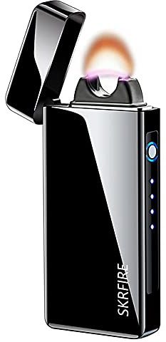 SKRFIRE Mechero Electrico Encendedor Electrónico Mechero Recargable USB Mecheros Personalizados,Lighter Recargable para Interiores y Exteriores (Negro)