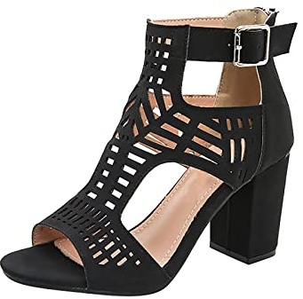 Block Heel Sandals for Women High Heels Summer Peep Toe Gladiator Sandals Shoes Ladies Ankle Boots (Black, 6 UK)