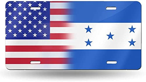 XVBCDFG Bandera Mixta de EE. UU. Honduras Marco de matrícula Personalizado Soporte de matrícula de Coche Personalizar Accesorios de Coche Etiqueta de Coche Placa de Coche de Aluminio 4 Agujeros