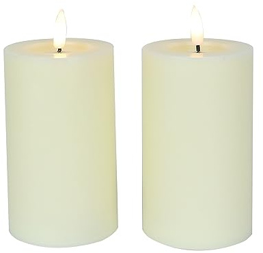 LUCOZA Juego de 2 velas LED parpadeantes sin llama con temporizador y mando a distancia para interiores, 12,7 cm, funciona con pilas, velas de cera real, velas realistas con mecha 3D, color blanco