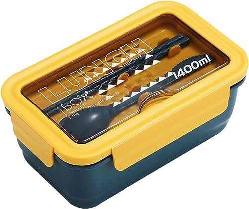 YverLand Fiambrera para llevar la comida al trabajo. Lunch box, caja de almuerzo infantil para niños de colegio. Taper lonchera con compartimentos herméticos porta alimentos (1400 ml, Amarillo)