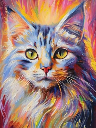 Malen Nach Zahlen Kinder ab 7 8 9 10 Jahre Mädchen, Paint by Numbers Farbe Cat Adult Kinder Anfänger mit Leinwand Pinseln Acrylpigment für Geschenke und Home Haus Dekorieren, Rahmenlos 50x60cm F-15