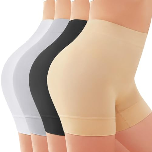 YADIFEN Shorty Anti Frottement Cuisse Femme Short Cycliste Confortable, Short sous Robe Invisible, Femme Slip Short de Yoga Longue Legging Cyclisme,Noir+Beige+Blanc+Gris,M