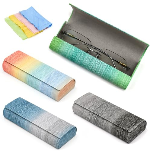 EUIEUT 4 Stück Hartschalen-Brillenetui mit Reinigungstuch, Hartschalenetui für Damen und Herren, Organizer, bunt, tragbar, Brillenhalter für Presbyopie Sonnenbrille, Bunt, One size