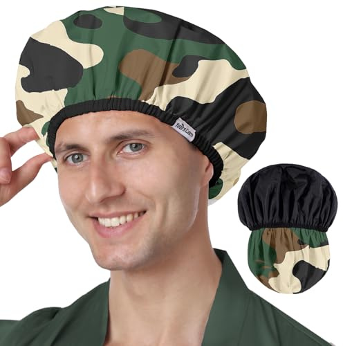 Years calm Cuffia da doccia da uomo, impermeabile, riutilizzabile, con design a doppio strato, reversibile, con fascia elastica elastica, vestibilità comoda per doccia, palestra, cura dei capelli e