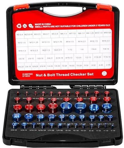 50pcs Thread Checker, Nut and Bolt Thread Gauge Kit 27 Inch & 23 Metric Bolt and Nut Identifier Size Finder and identifier for Narrow and Tricky Area