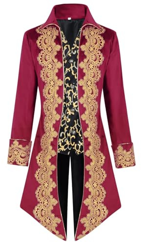 Veste steampunk pour homme, manteau Edelmann pour homme, broderie tendance, médiévale, noir, frack victorien, jupe de marche, élégante, Tuxedo, théâtre, performance vampire, costume d'Halloween, rouge