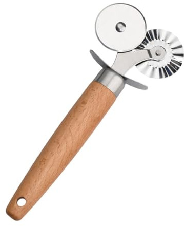 Sewroro Coupe-Pizza Double Roue en Acier Inoxydable avec Manche en Bois Outil de Découpe de Pizza et Pâte Accessoire Cuisine Résistant Compatible Lave-Vaisselle pour Pizza Maison et
