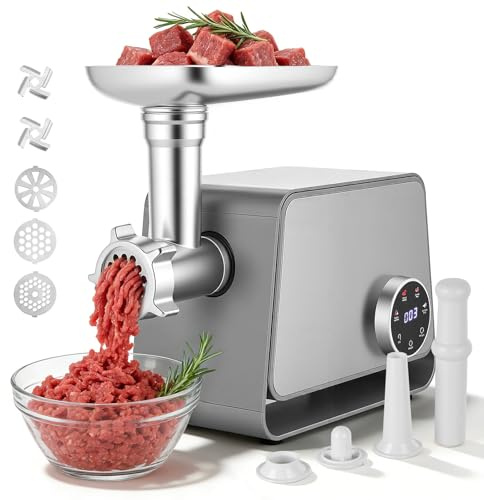Picadora de Carne Eléctrica (3000 W) | Picadora Profesional 4 en 1 con Función de Reversa para Carne, Huesos y Embutidos | Máx. 2,5 kg/min | Piezas Aptas para Lavavajillas