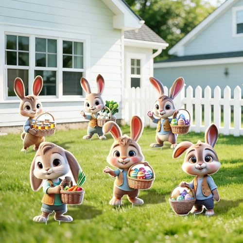 SilverChry Conejos de Pascua para jardín, Paquete de 6 Carteles publicitarios 2D de Pascua, decoración de Pascua, jardín, decoración de Pascua al Aire Libre, decoración de Primavera al Aire Libre (D)