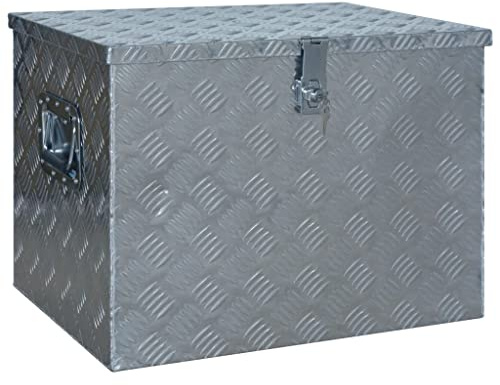 vidaXL Scatola Multiuso Porta Attrezzi Contenitore Portaoggetti Chiave Inclusa Baule in Lamiera di Alluminio 610x430x455 mm Argento