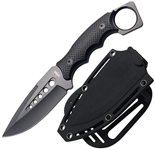 S-TEC 9 Full Tang Tactical Knife with ABS Swivel Sheath - GEN 2 - (Steath Black)