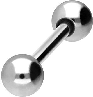 PIERCINGLINE Barra de acero quirúrgico | 2 bolas | Piercing varilla pecho oído íntimo lengua | tamaños y colores a elegir, 6 mm, Acero quirúrgico 316L