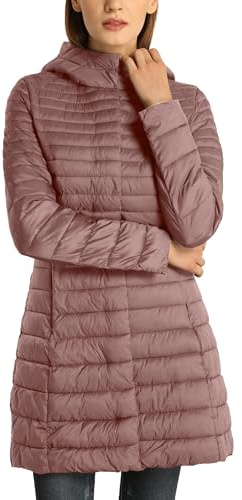 Giolshon Chaqueta Acolchada Ligera para Mujer con Capucha, Largo Abrigo de Relleno de Algodón Cálido de Invierno Slim Fit 320 Rosa M