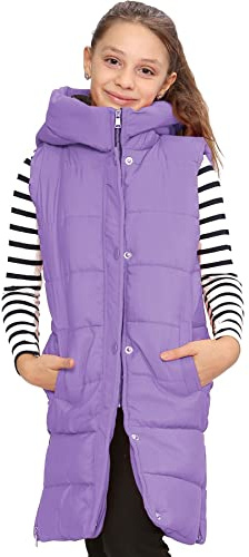 A2Z 4 Kids Girls Gilet Down Vest Fashion Oversized Hooded Quilted Padded Gilet Long Line - Gilet 934 Lilac 11-12