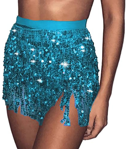 Carufin Women's Belly Dance Skirt Hip Belt Sequin Tassel Skirt Hip Wrap Scarf Rave Music Festival Costume