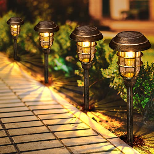 LETMY Solar Outdoor Lights, 8 Pack Bright Solar Pathway Lights Outdoor Waterproof, Up to 12 Hrs Auto On/Off Solar Garden Lights Outdoor Solar Lights for Yard Patio Walkway Driveway Pathway - Bronze