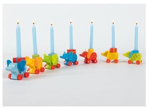 goki 60728 - Carovana di compleanno con elefanti - in legno - perfetta per il tavolo di compleanno - classico trenino di compleanno con simpatico elefante - Candele vendute separatamente