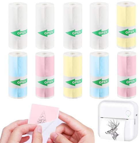 10 Rollen Thermopapier Selbstklebend, Mini Drucker Sticker, Thermal Pinter Papier(57 x 25 mm), Thermopapier Für Kinder Sofortbildkameras und Selbstklebender Bedruckbarer Aufkleber, Für Fotos, Notizen
