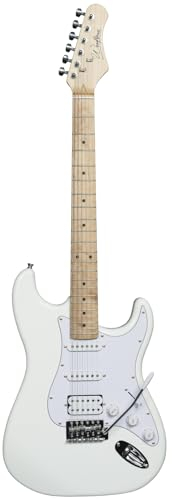 Woodbrass ST100 E-Gitarre, weiß, vielseitig einsetzbar, ideal für Anfänger, Korpus in ST-Form, amerikanisches Lindenholz, Ahorngriffbrett, Rock, Pop, Funk, Country, hard, Metall