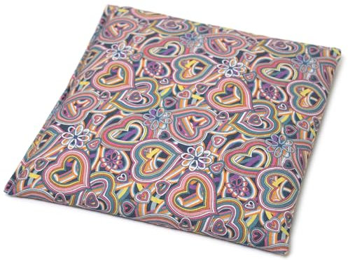 Traubenkernkissen 19x19cm. Bio-Stoff Psychedelic Heart. Wärmekissen Kühlkompresse Körnerkissen