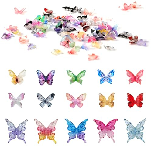 XCSJ 55 Pcs Mikro Schmetterling Resin Bunte Kleine Schmetterlinge Deko Mini Miniaturen Puppenhaus Zubehör 3D Mini Schmetterling für Mini Garten Deko, Feengarten Ornament, DIY (Schmetterling)