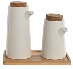 Home ESPRIT Set de Aceitera y Vinagrera Blanco Bambú Gres 20,6 x 12 x 18 cm