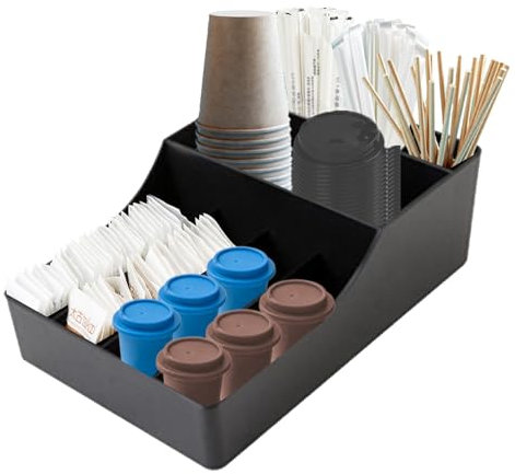 Organisateur à Café, Support 9 Compartiments pour Sucre thé café touillette cuillère Serviette dosette gobelet, Organisateur de Station de Café pour Comptoir, idéal pour bureau, maison, cuisine, bar