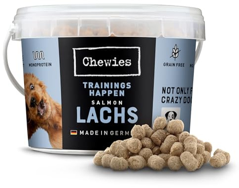 Chewies Trainings-Happen Lachs 300g (8er Pack) | Hundeleckerli getreidefrei, soft & ohne Zucker, monoprotein, wiederverschließbare Verpackung, Made in Germany