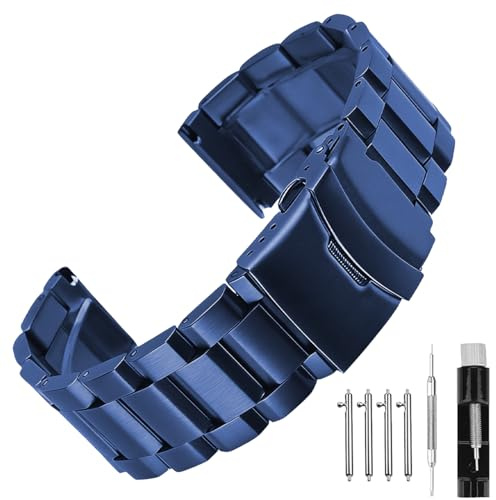 SINAIKE Spazzola Finitura Opaca Metallo Orologio Banda Bracciale in Acciaio Inox Cinghie 22MM Cinturino per Gli Uomini Doppia Fibbia Blu