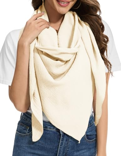 Bbonlinedress scarf dam bomullshandduk halsduk elegant triangulär halsduk multifunktionell halsduk sjal muslinduk 200 x 140 x 140 cm, Beige, one size