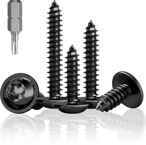 Jyvex 100 st. skruv svart platt huvud, M4X16mm linshuvud, trä, rostfritt stål A2 V2A svarta träskruv, svarta skruvar för akustikpaneler, Torx skivhuvudskruvar