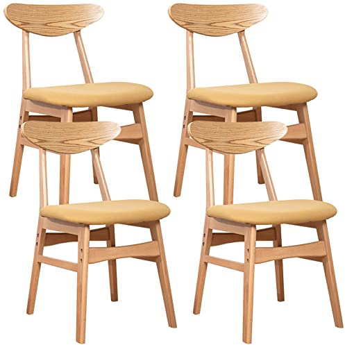 Massivträstolar Heminredning Restaurang Kök Ö-pallar 4 st, ryggstöd och vetenskaplig tygdyna, sitthöjd 43 cm(Färg:Gul)