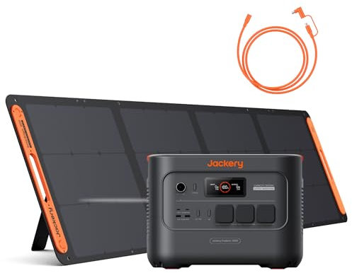 Jackery E3000 V2 3072Wh Powerstation mit 200W Solarpanel mit 5M Solarpanel Verlängerungskabel, 3600W Dauerleistung, 2x USB-C PD100W, Powerstation für Notstrom, Camping, Wohnmobil & Haushalt