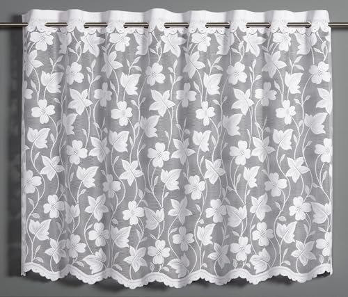 Sehlbach Tenda bistrot con motivo floreale all-over, Bianco, 140 x 80 cm, Motivo floreale, Traslucida, Montaggio semplice, Certificato Oeko-Tex