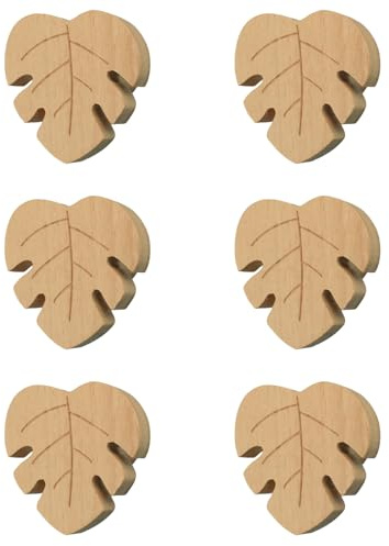 MOROBOR Lot de 6 boutons en bois en forme de feuille faits à la main pour tiroir, armoire, commode avec vis et tube d'extension