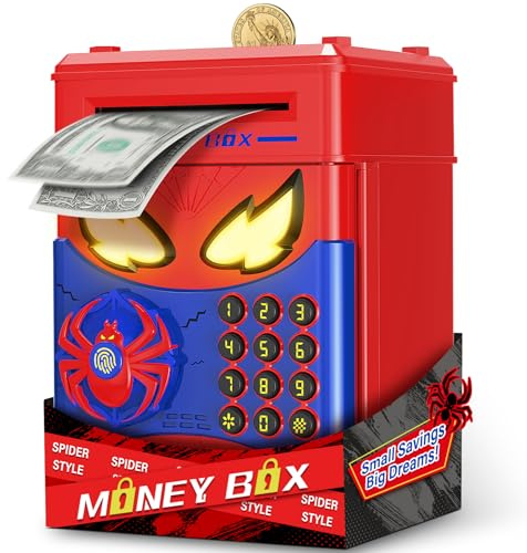 Ltteaoy Salvadanaio Bambini - Salvadanaio Elettronico Cassaforte Spider con Impronta Digitale e Codice, Regalo Gioco Educativo Bambini 3 4 5 6 7 8 10 12 Anni