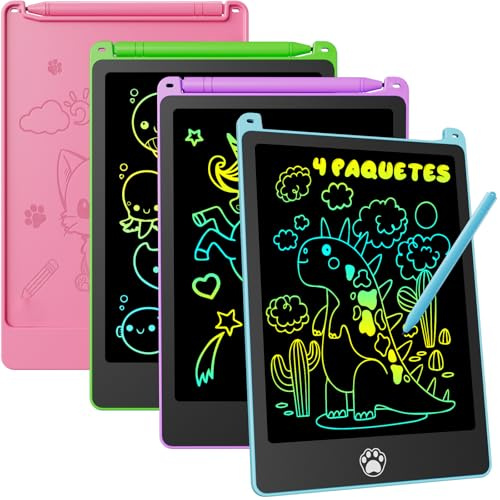 4 Packs Tableta De Escritura LCD Colorido de 8,5 Pulgadas para Niños | Regalos Borrables y Reutilizables, Juguete de Cumpleaños de Navidad para 3~7 Juguetes para Niños (Verde, Azul, Rosa, Morado)