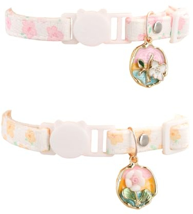 2 Collares Ajustables para Gatos, 17-33 cm Collar para Gatitos con Flores, Mecanismo de Liberación Rápida, para Cachorros de Gato o Perro
