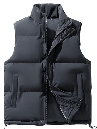 Celanisai Gilet matelassé surdimensionné pour homme - Avec poches zippées - Chaud - Hiver - Léger - Sans manches - Décontracté - Veste d'extérieur mi-saison - Grande taille, O gris., XL